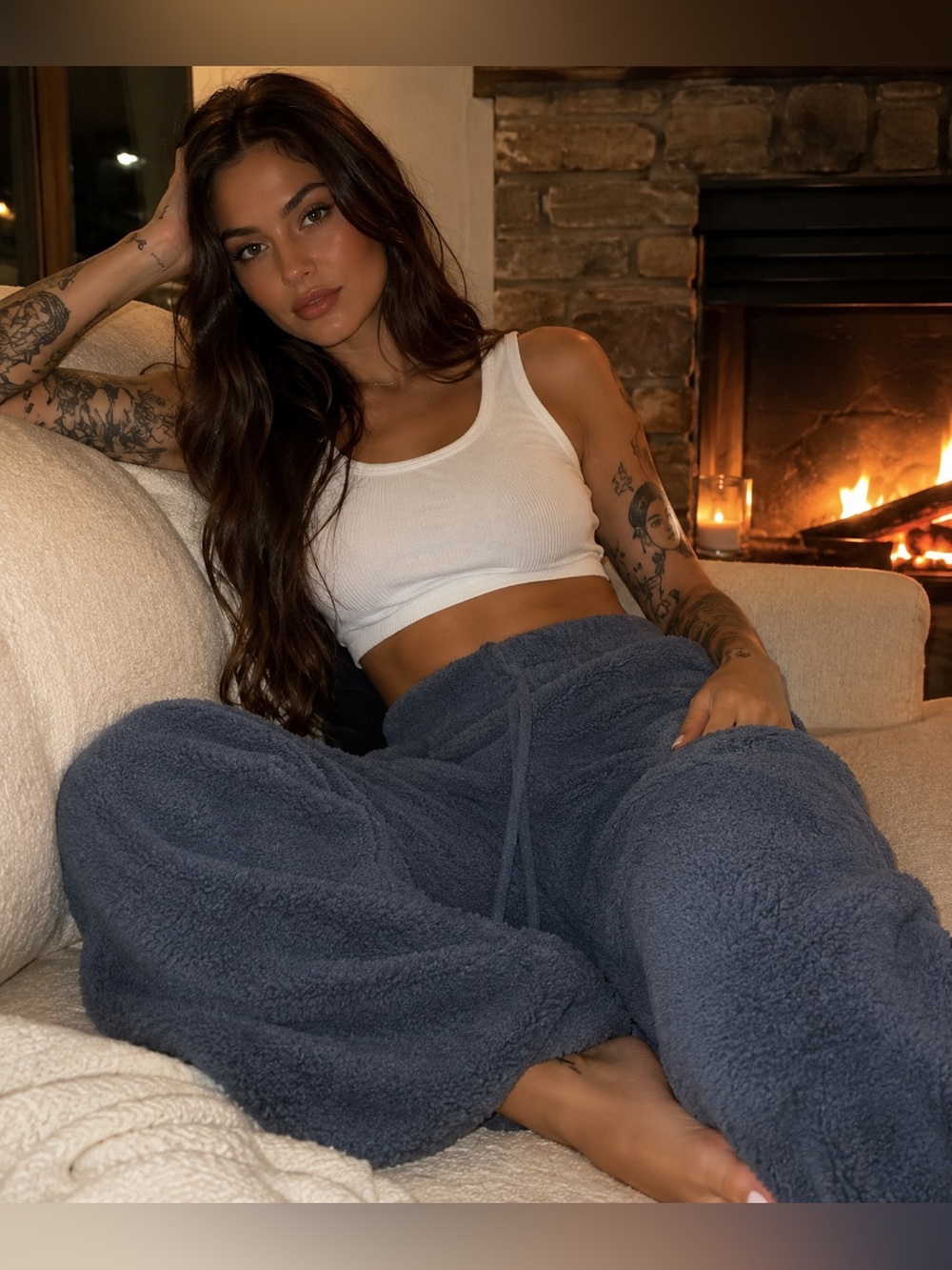 Hippie Rose Sherpa Wife Leg Lounge Pants